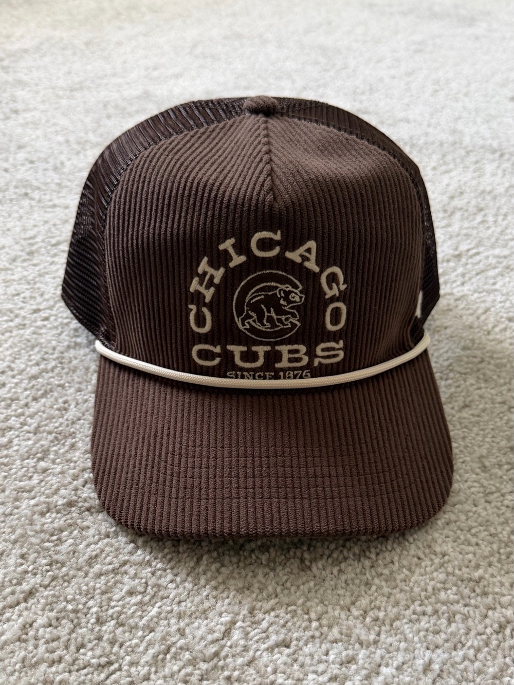 ‘47 Brand Chicago Cubs Brown Corduroy Trucker Hat with Cream Logo, never worn!